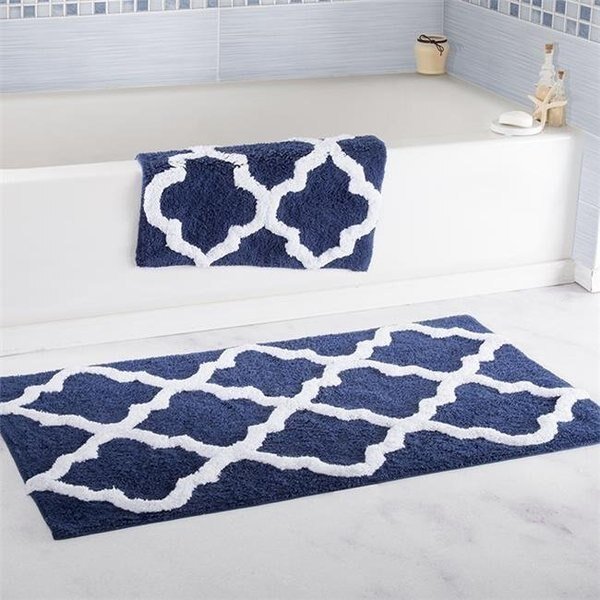Lavish Home 67-0027-N 100 Percent Cotton Trellis Bathroom Mat Set; Navy - 2 Piece, Lavish Home, Mfr#: 67-0027-N